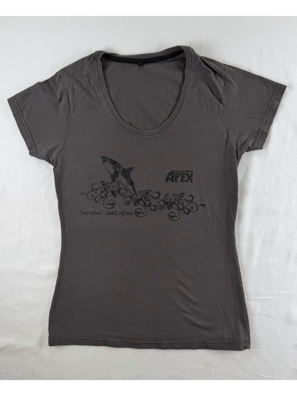 Shark Expeditions Apex South Africa Shark Graphic Scoop T-Shirt Women’s Gray M